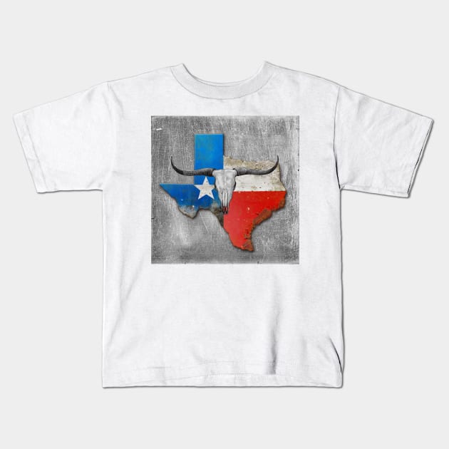 Longhorn Texas Map Kids T-Shirt by Dual Rogue